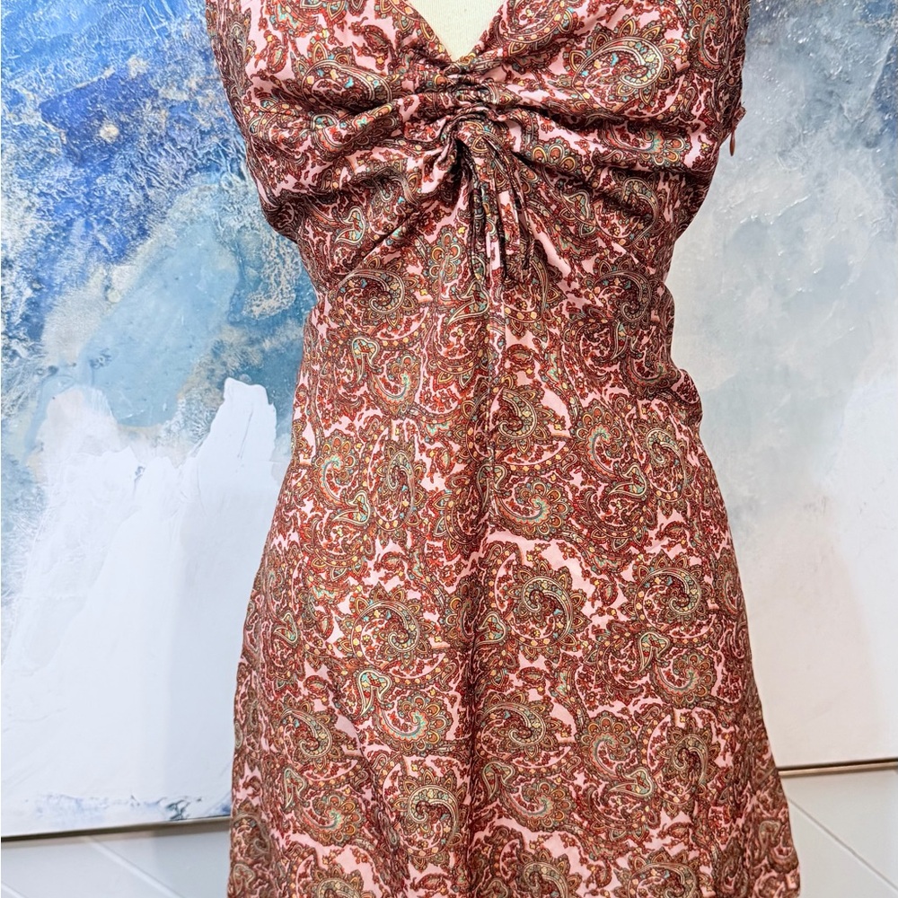Source Unknown Pink Paisley Twist-Front Mini Dress